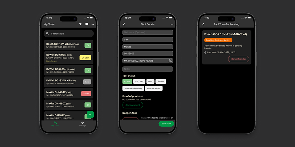 Tool Locker app screens